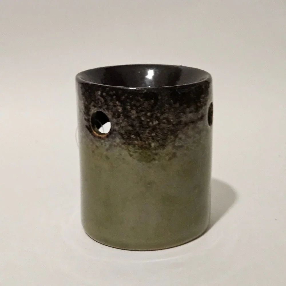 Luminessence Ceramic Oil Warmer Green Brown Reactive Glaze Tea Light Diffuser